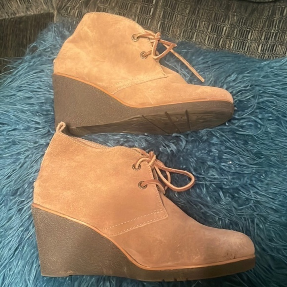 Sperry Top-Sider Harlow Shoes Cognac Leather Ankle Wedge Boot - Picture 3 of 5